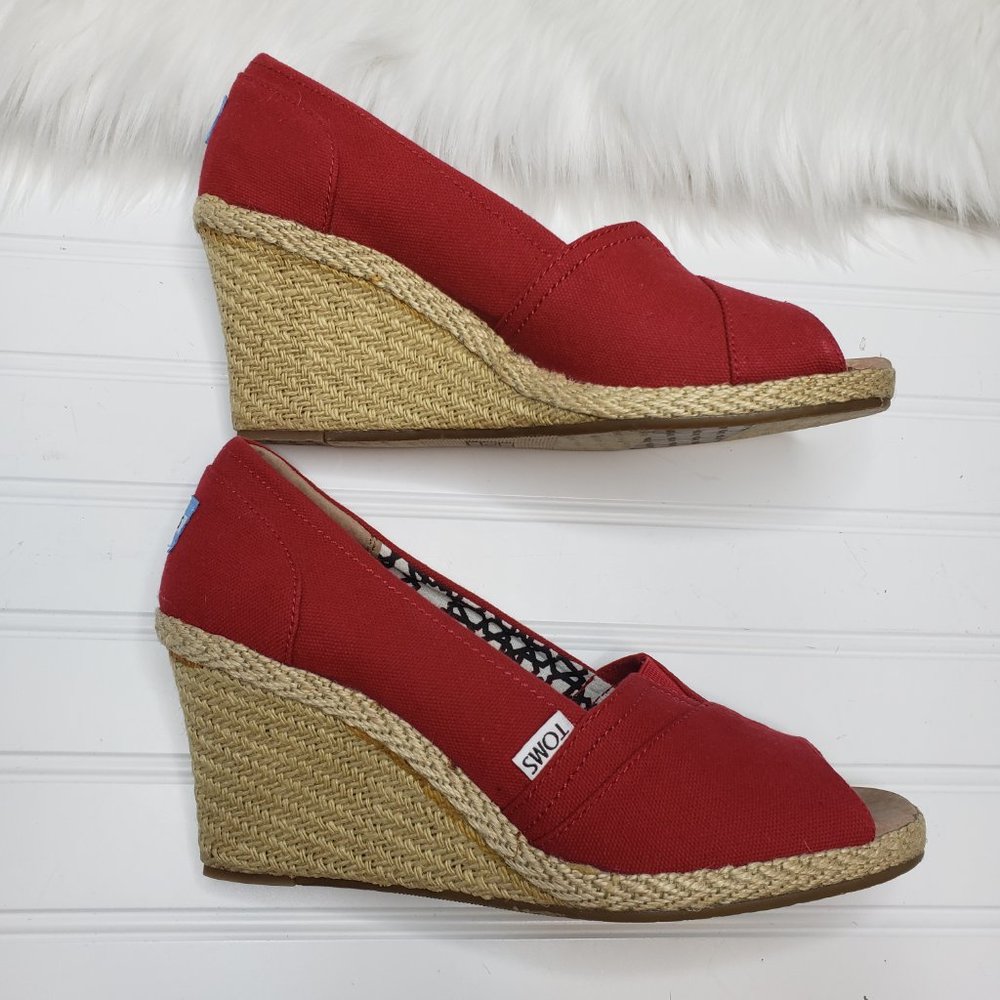 TOMS Women's Classic Espadrille Wedge Sandal Red Scattered Woven Open Toe Sz 10 - Picture 5 of 8
